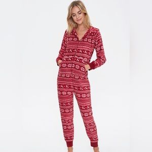 Forever 21 Fair Isle Hooded Pajama Jumpsuit